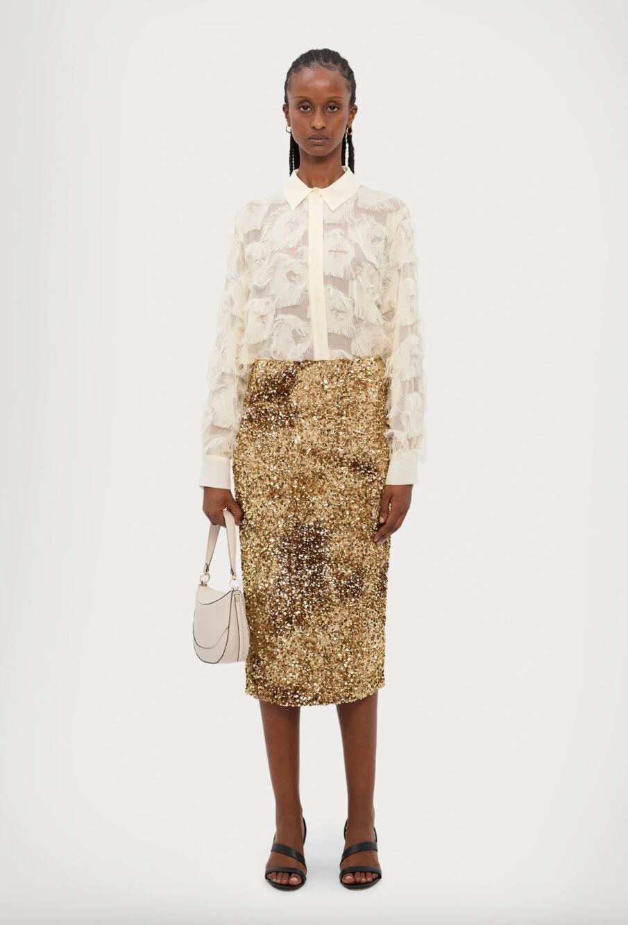 Marella Nichols Sequin Midi Pencil Skirt High Waist Gold Party Glam XL NWT